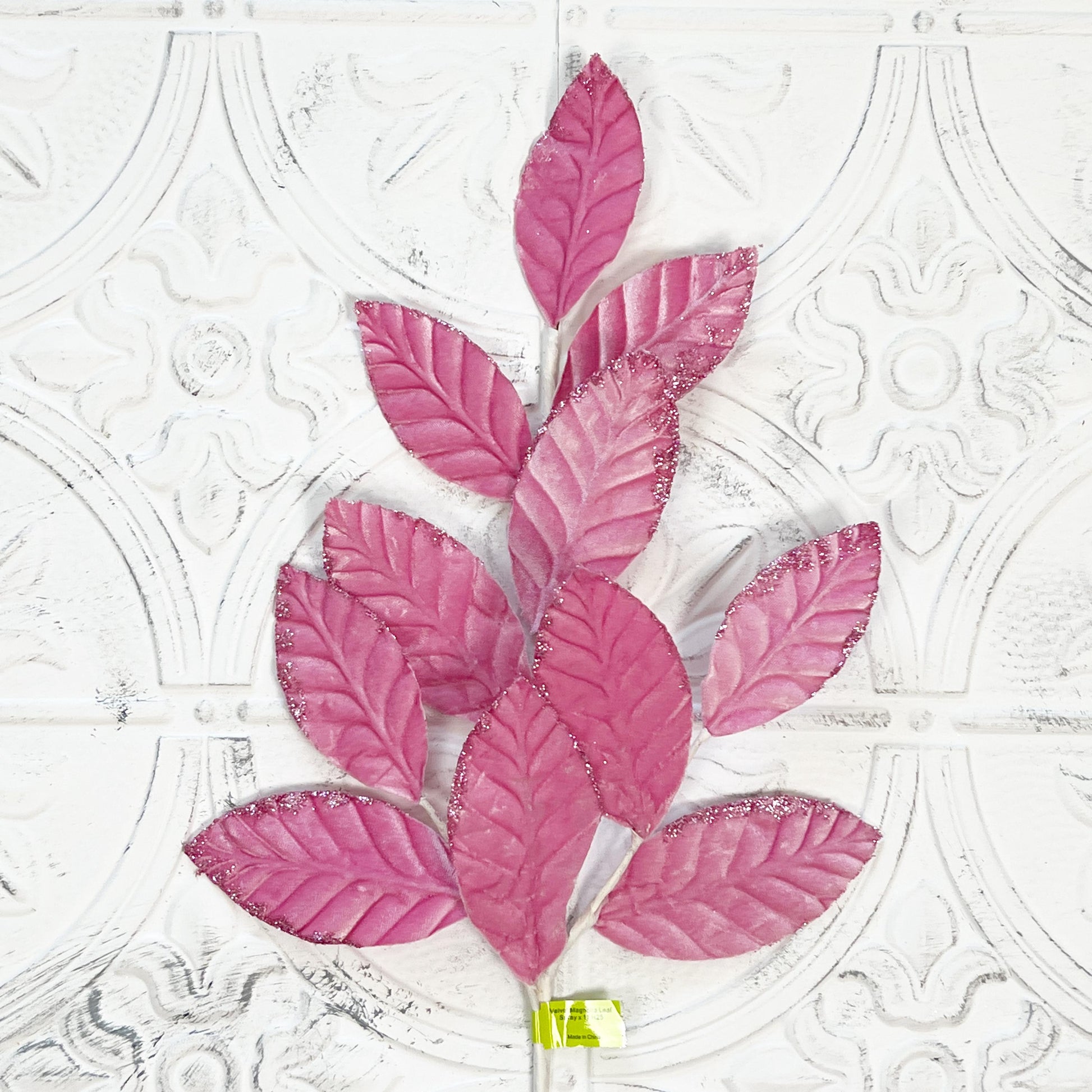 Velvet Magnolia Leaf Spray | 25" Pink Foliage Stem | Elegant Fall or Holiday Wreath Accent | Luxe Floral Pick | Pink Velvet Magnolia Leaf