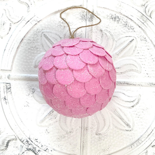 Pink Felt Ball Ornament | 5" Glittered Holiday Accent for Wreaths | Soft Christmas Decor for Floral & DIY Design | Pink Christmas Ornament