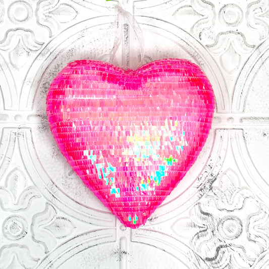 Pink Sequin Heart Ornament – 9" Wreath Embellishment, Valentine's Day Decor, DIY Craft Supply, Shimmer Heart Accent for Wreaths & Florals