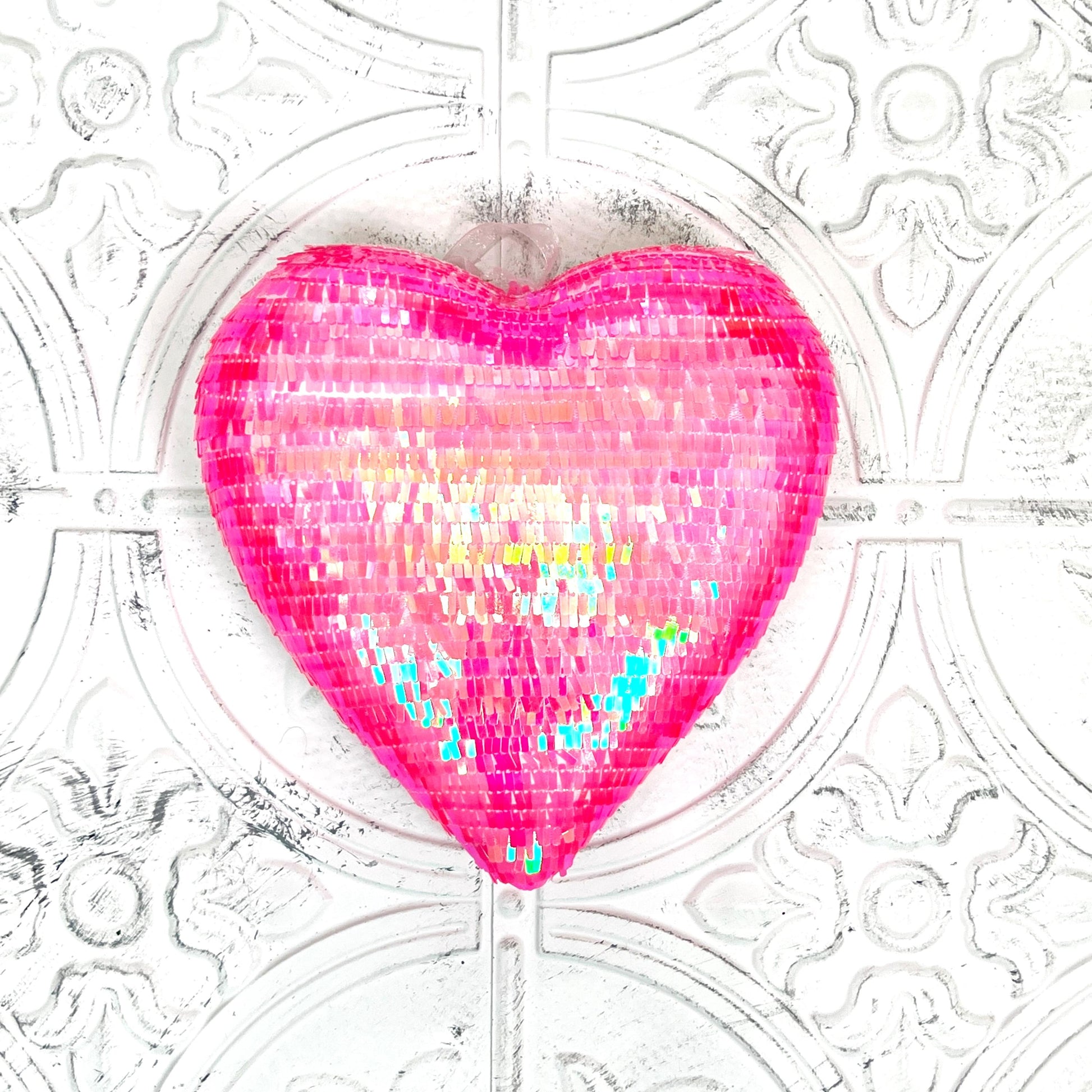 Pink Sequin Heart Ornament – 9" Wreath Embellishment, Valentine's Day Decor, DIY Craft Supply, Shimmer Heart Accent for Wreaths & Florals