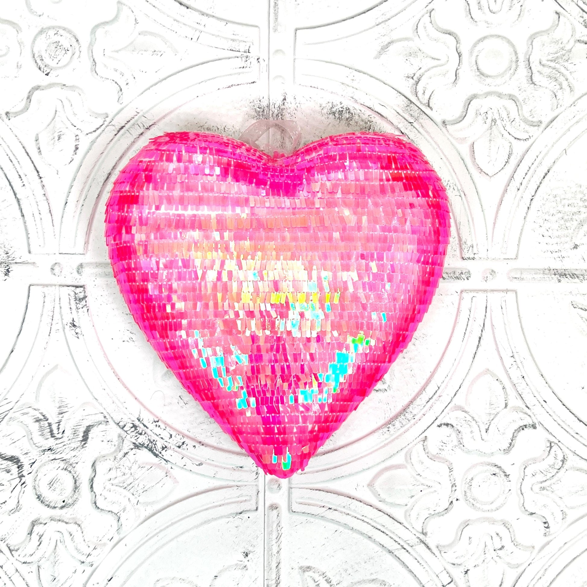 Pink Sequin Heart Ornament – 9" Wreath Embellishment, Valentine's Day Decor, DIY Craft Supply, Shimmer Heart Accent for Wreaths & Florals
