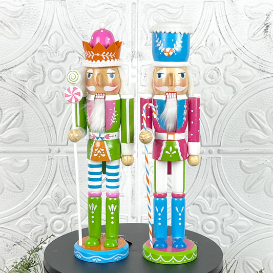 Pastel Candy-Themed Nutcracker – Whimsical Holiday Decor in Pink or Green Variation for Christmas Mantels, Shelves, or Tree Displays