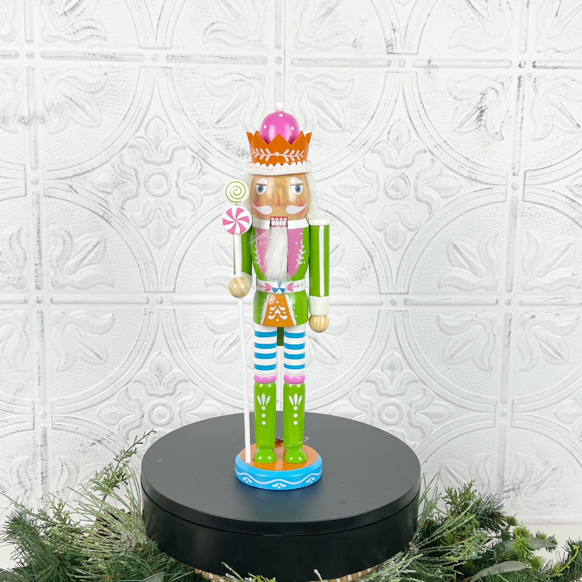 Pastel Candy-Themed Nutcracker – Whimsical Holiday Decor in Pink or Green Variation for Christmas Mantels, Shelves, or Tree Displays