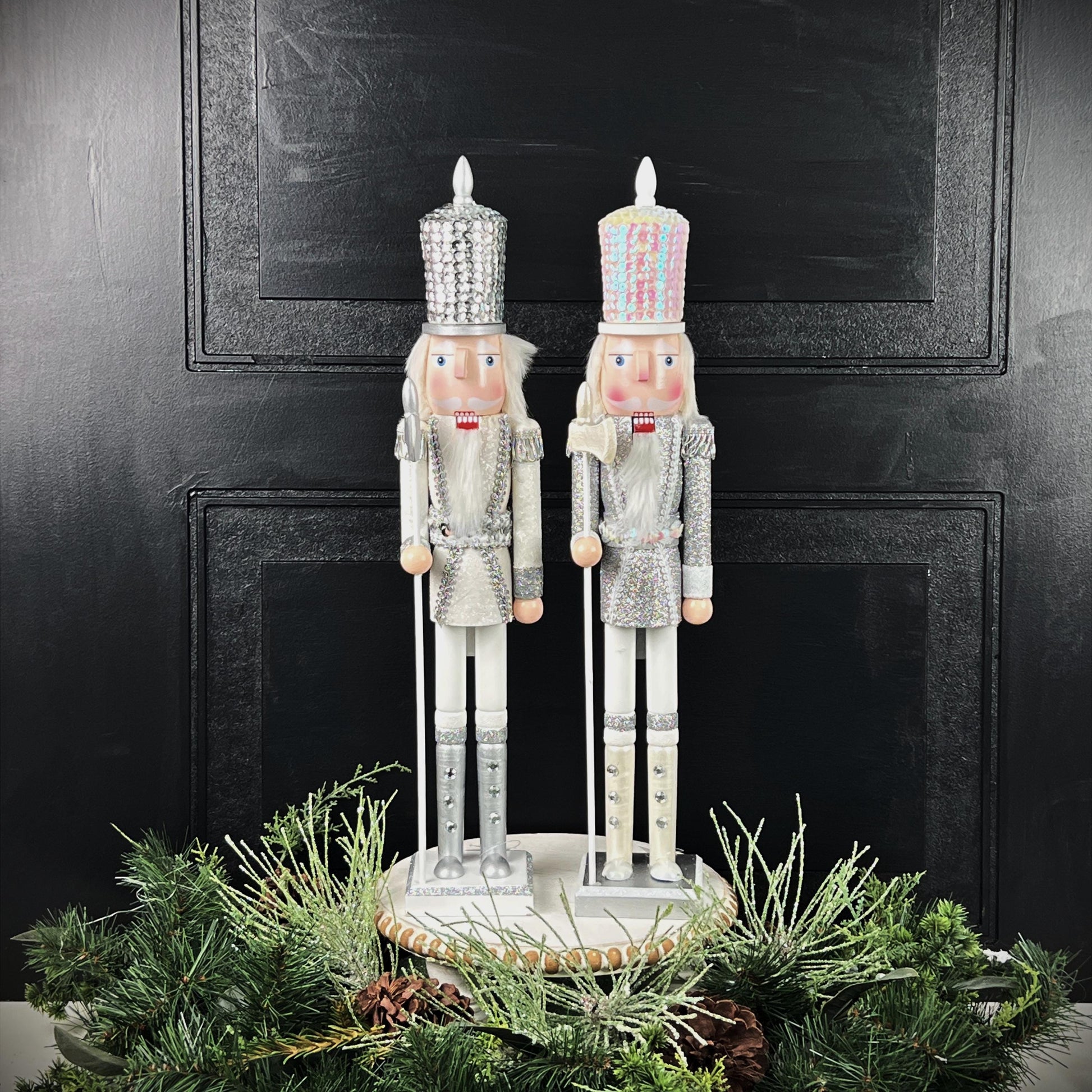 White and Silver Nutcracker, Elegant Winter Holiday Decor for Mantels, Centerpieces, or Christmas , Nutcracker Figure, Sequin Nutcracker