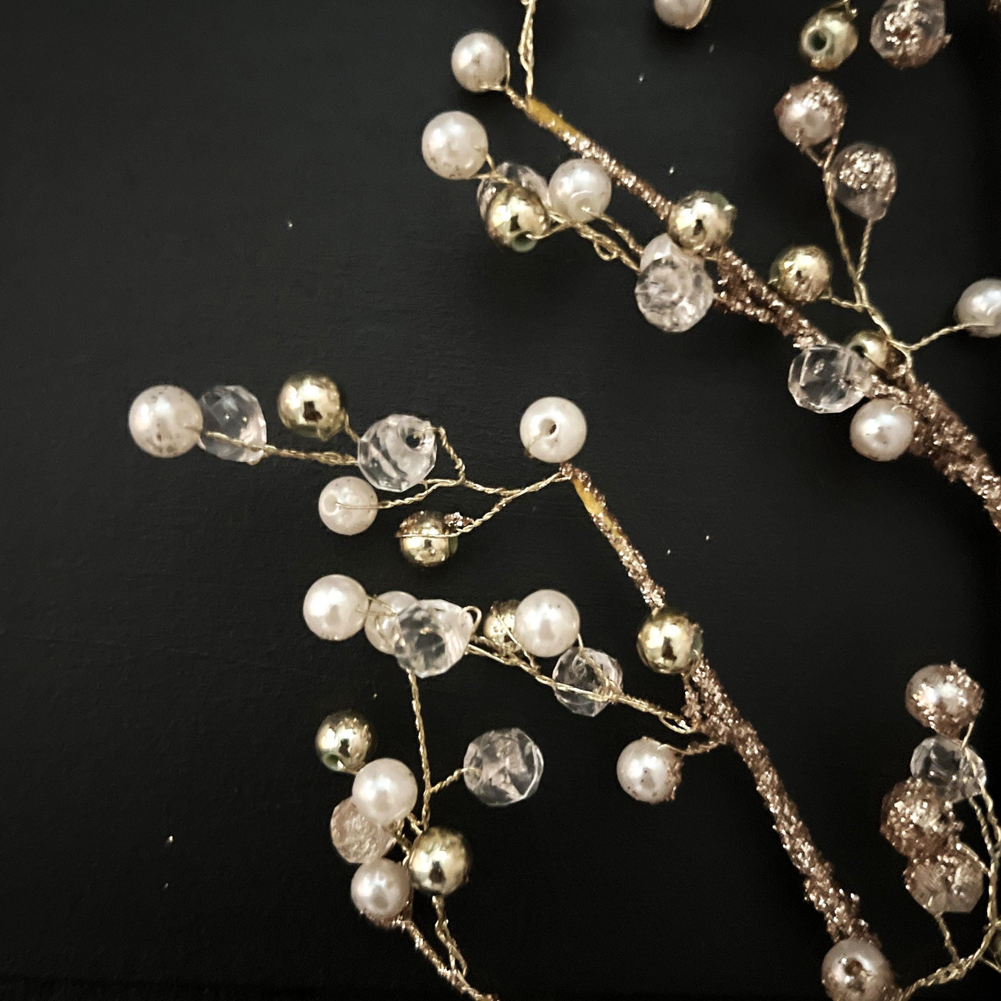 Gold Pearl and Jewel Spray – Glittered Christmas Wreath Accent, Holiday Tree Topper, Floral Pick for DIY Centerpieces & Wedding Decor
