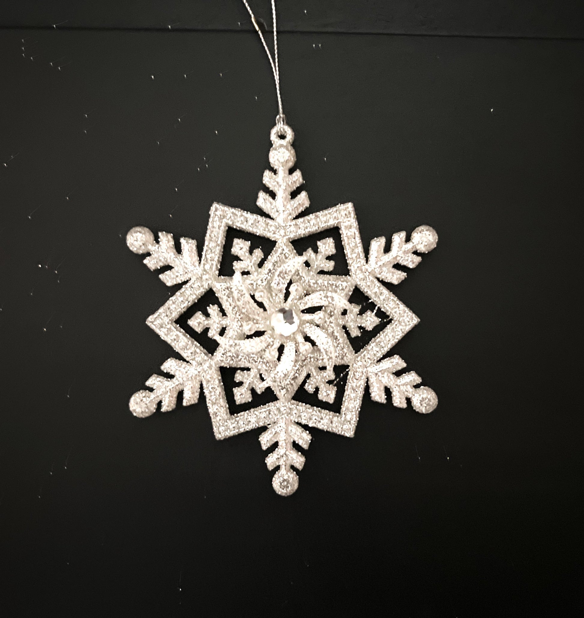Silver Snowflake Ornament – 5" Rhinestone Christmas Wreath Attachment, Tree Decor Accent, DIY Holiday Embellishment, Jeweled Ornament