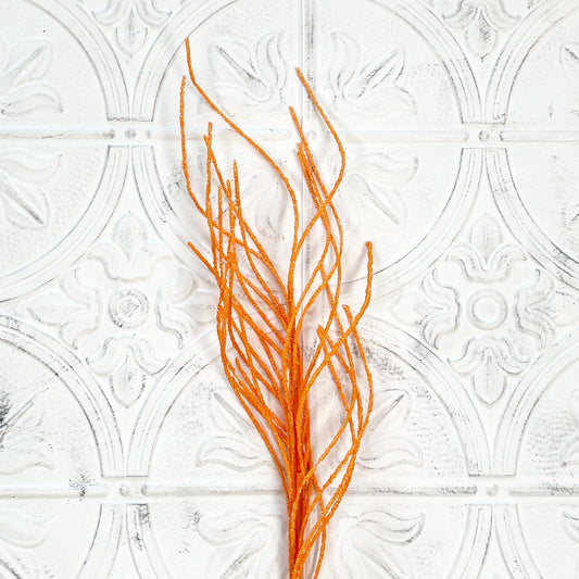 24" Orange Glitter Twig Spray | Fall & Halloween Wreath Accent | Glitter Branch Floral Pick | Autumn Decor Stem | Sparkly Twig Arrangement