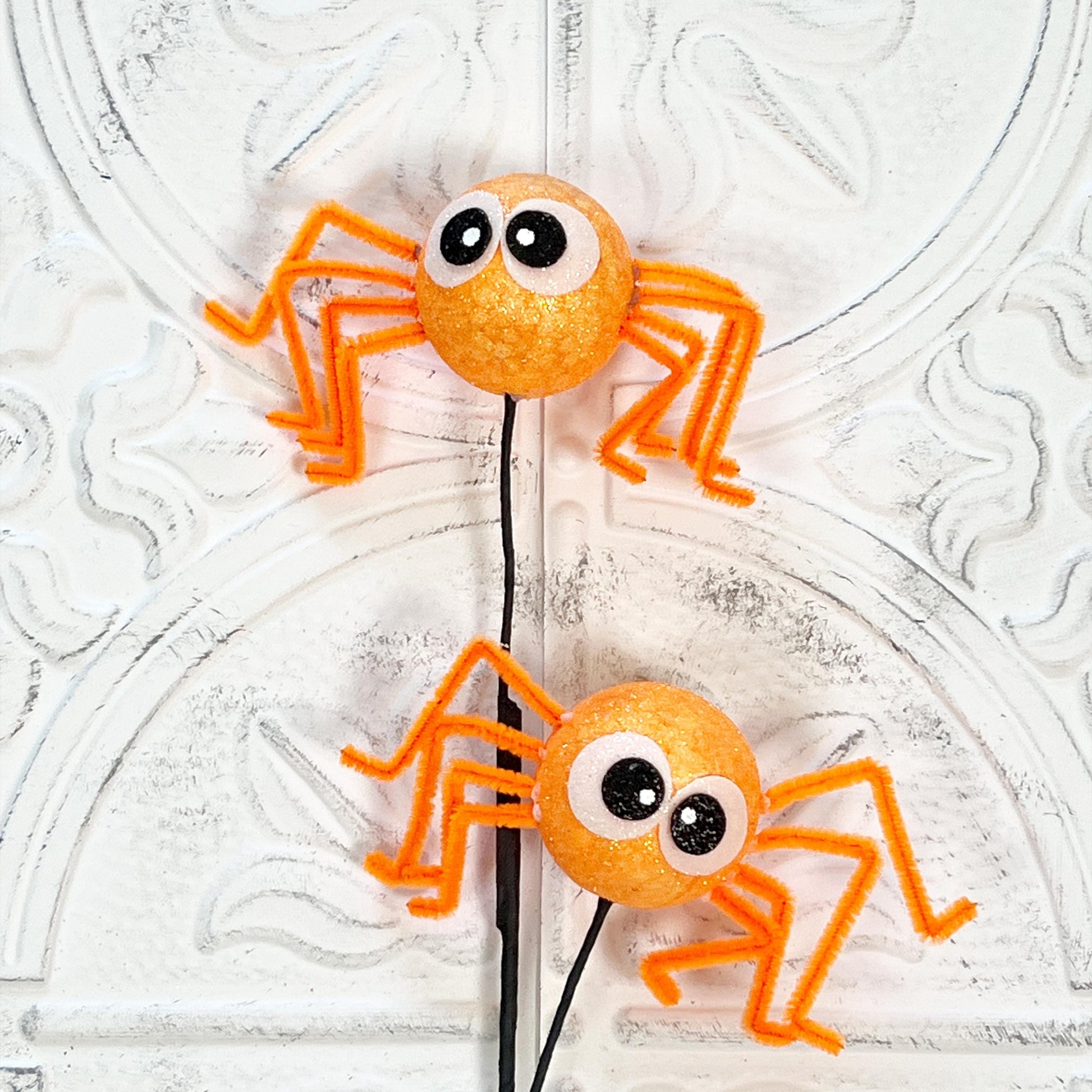 21" Glittered Halloween Spider Spray | Not-So-Spooky Wreath Pick | Black, Orange, Pink, or Purple | Cute Halloween Glitter Decor Stem