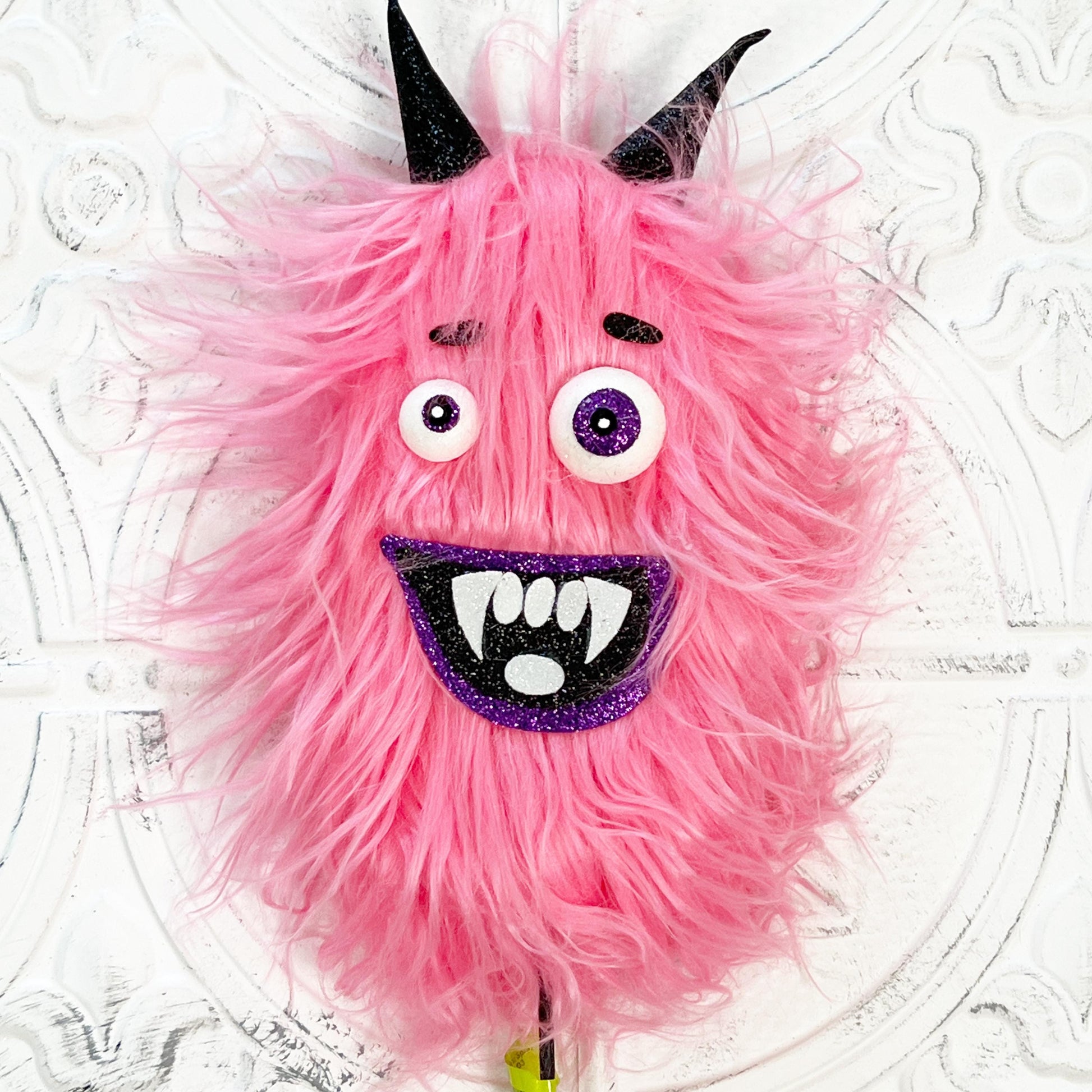 24" Furry Monster Spray | Green, Orange, Pink, or Magenta | Whimsical Halloween Wreath Pick | Not-So-Scary Decor | Cute Monster Stem