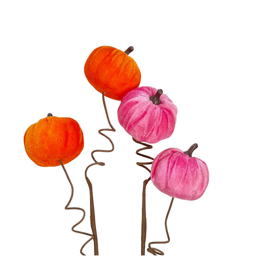 22" Velvet Pumpkin Spray | Orange or Pink | Elegant Fall Wreath Pick | Soft Velvet Halloween Stem | Autumn Floral Decor Accent