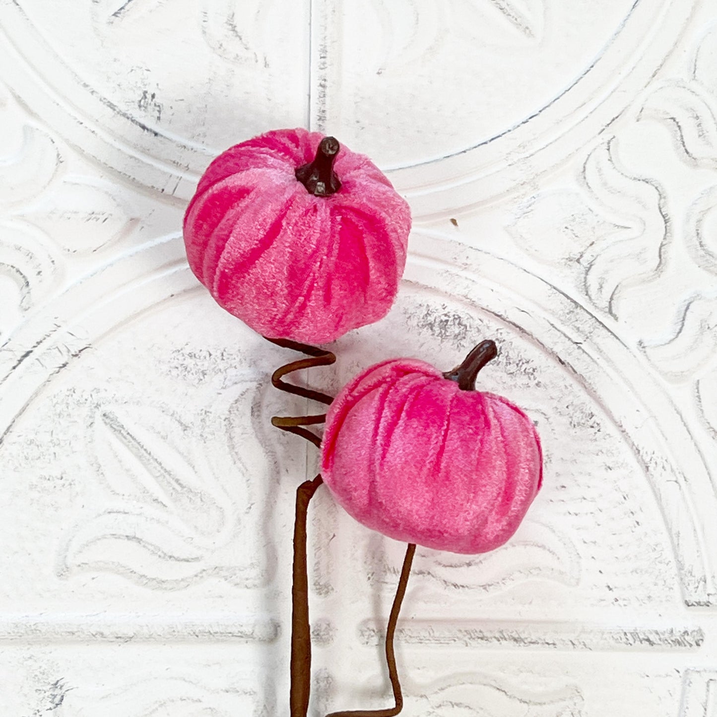 22" Velvet Pumpkin Spray | Orange or Pink | Elegant Fall Wreath Pick | Soft Velvet Halloween Stem | Autumn Floral Decor Accent