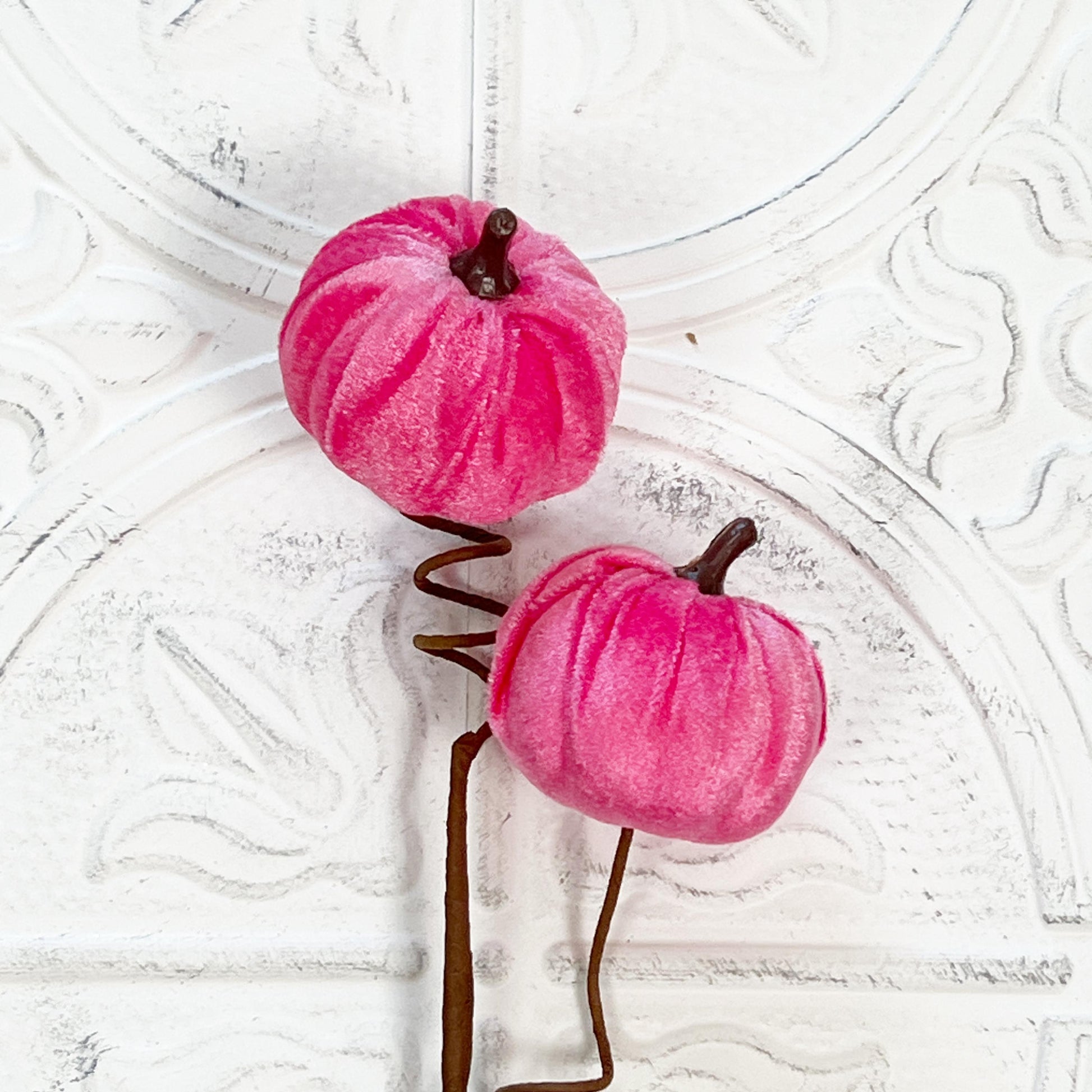 22" Velvet Pumpkin Spray | Orange or Pink | Elegant Fall Wreath Pick | Soft Velvet Halloween Stem | Autumn Floral Decor Accent