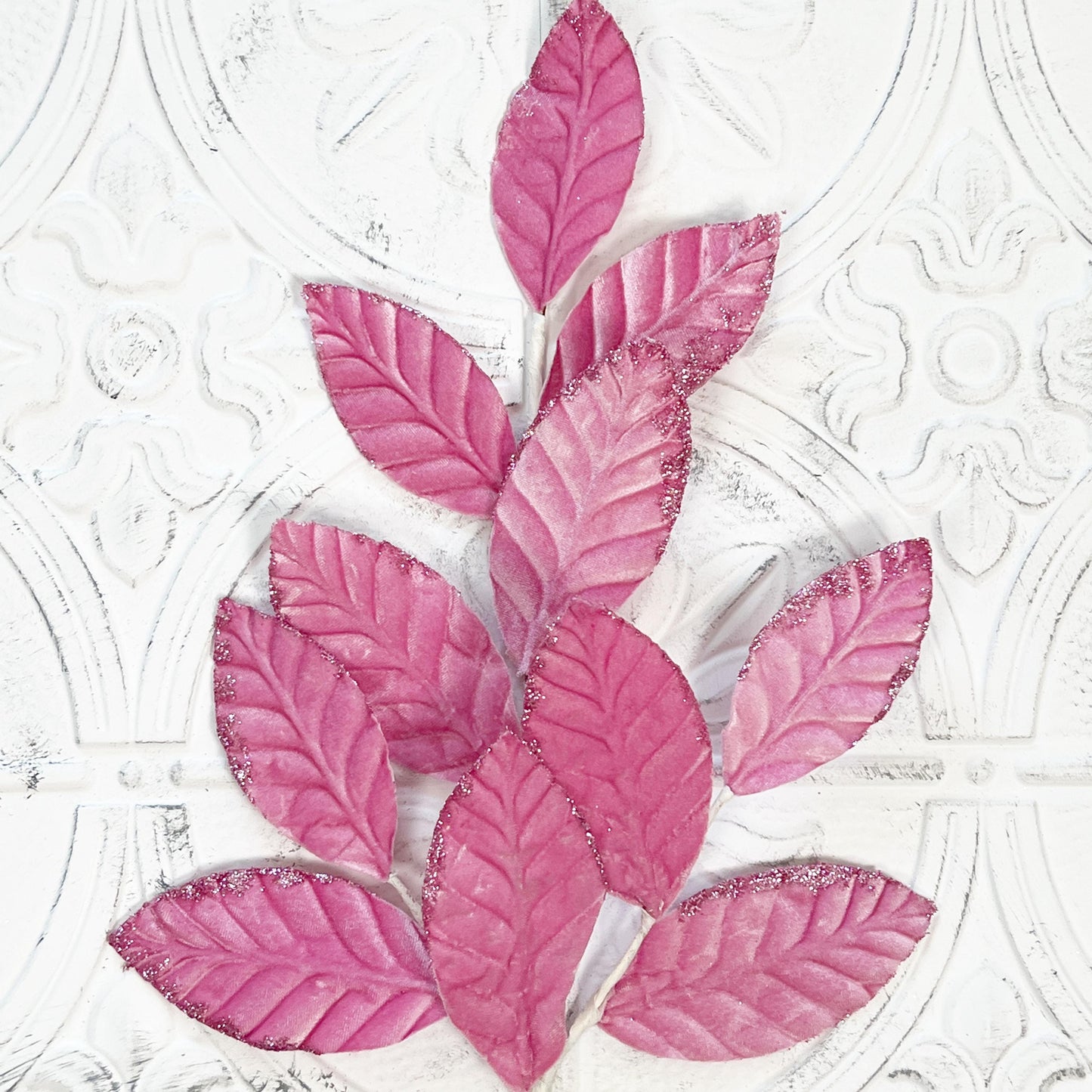 Velvet Magnolia Leaf Spray | 25" Pink Foliage Stem | Elegant Fall or Holiday Wreath Accent | Luxe Floral Pick | Pink Velvet Magnolia Leaf