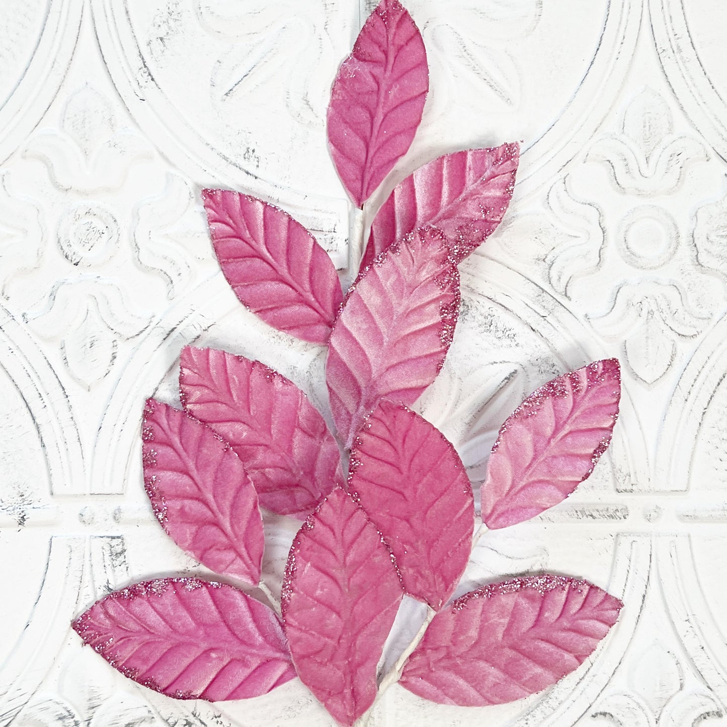 Velvet Magnolia Leaf Spray | 25" Pink Foliage Stem | Elegant Fall or Holiday Wreath Accent | Luxe Floral Pick | Pink Velvet Magnolia Leaf