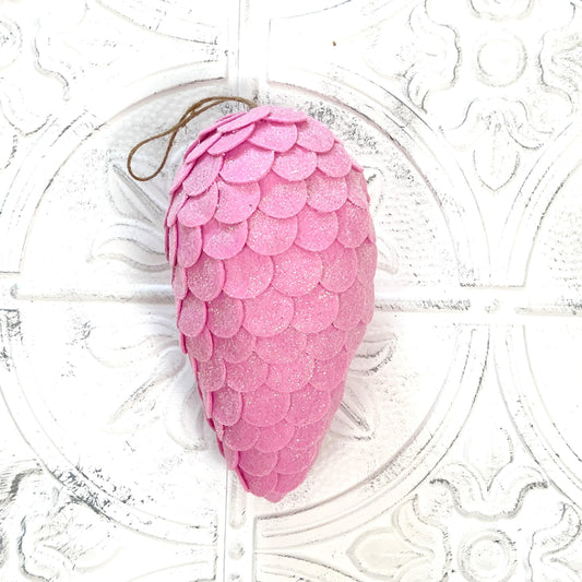 Pink Felt Pinecone Ornament, 9" Glittered Holiday Wreath Accent, Soft Christmas Pinecone for DIY, Floral, or Home Decor,