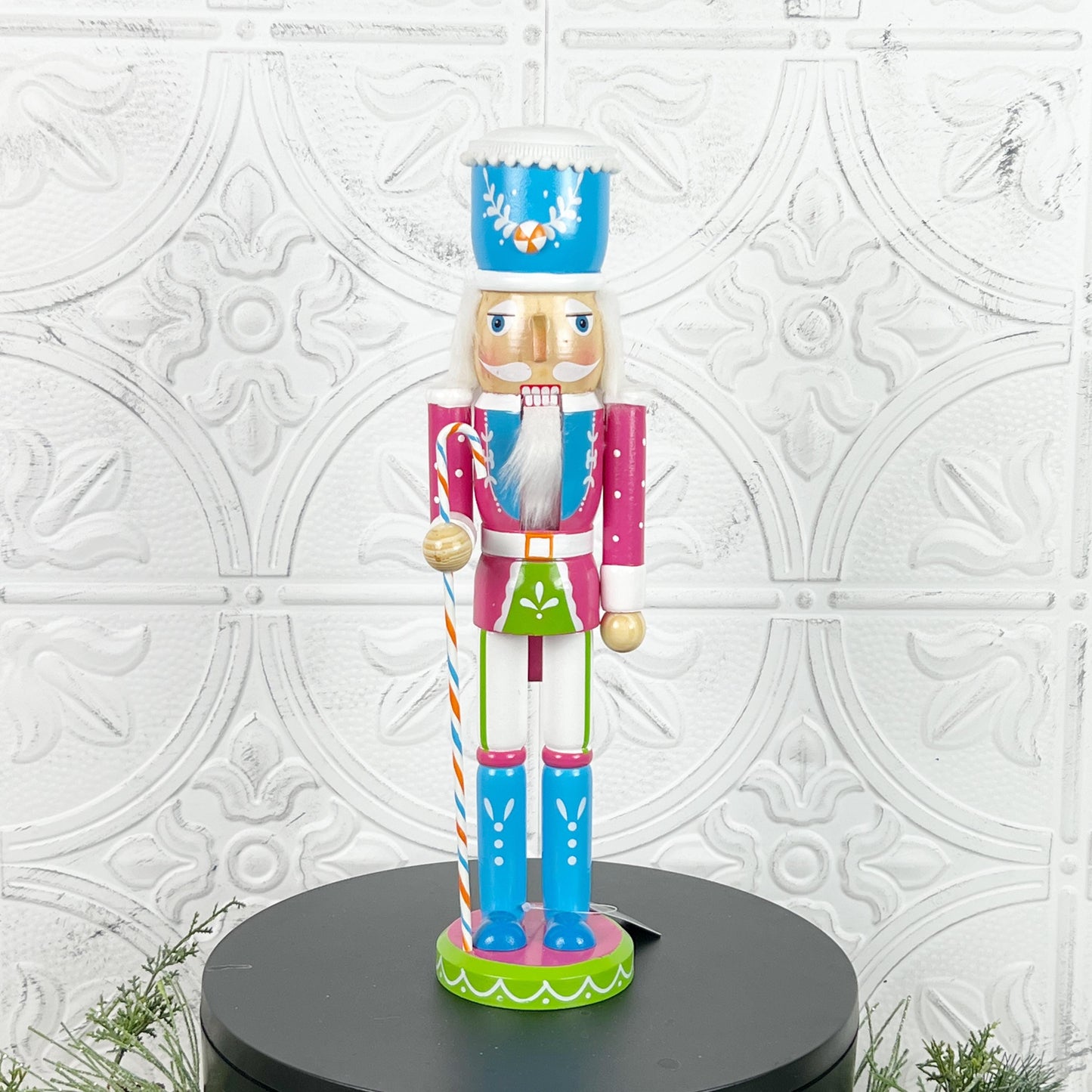 Pastel Candy-Themed Nutcracker – Whimsical Holiday Decor in Pink or Green Variation for Christmas Mantels, Shelves, or Tree Displays