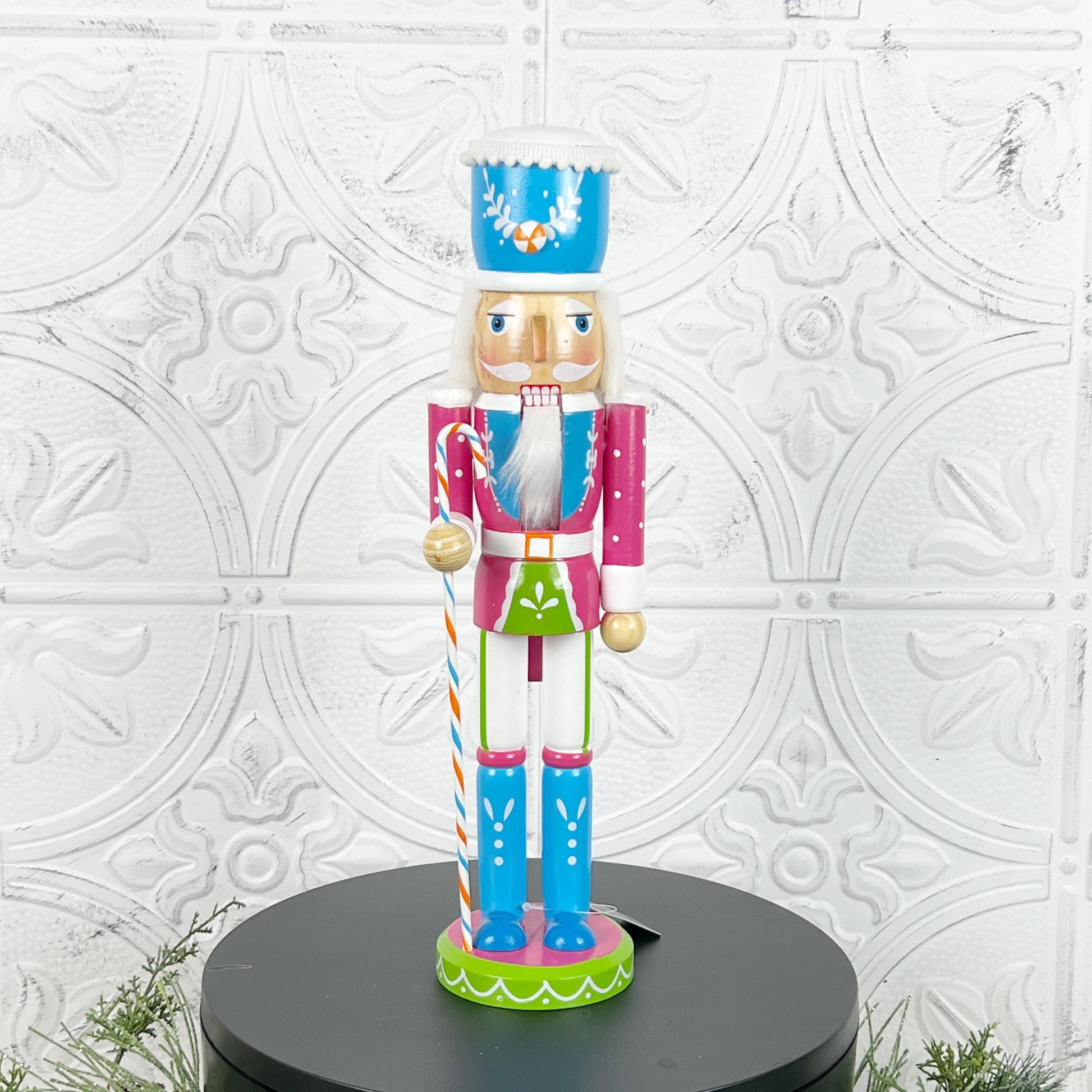 Pastel Candy-Themed Nutcracker – Whimsical Holiday Decor in Pink or Green Variation for Christmas Mantels, Shelves, or Tree Displays