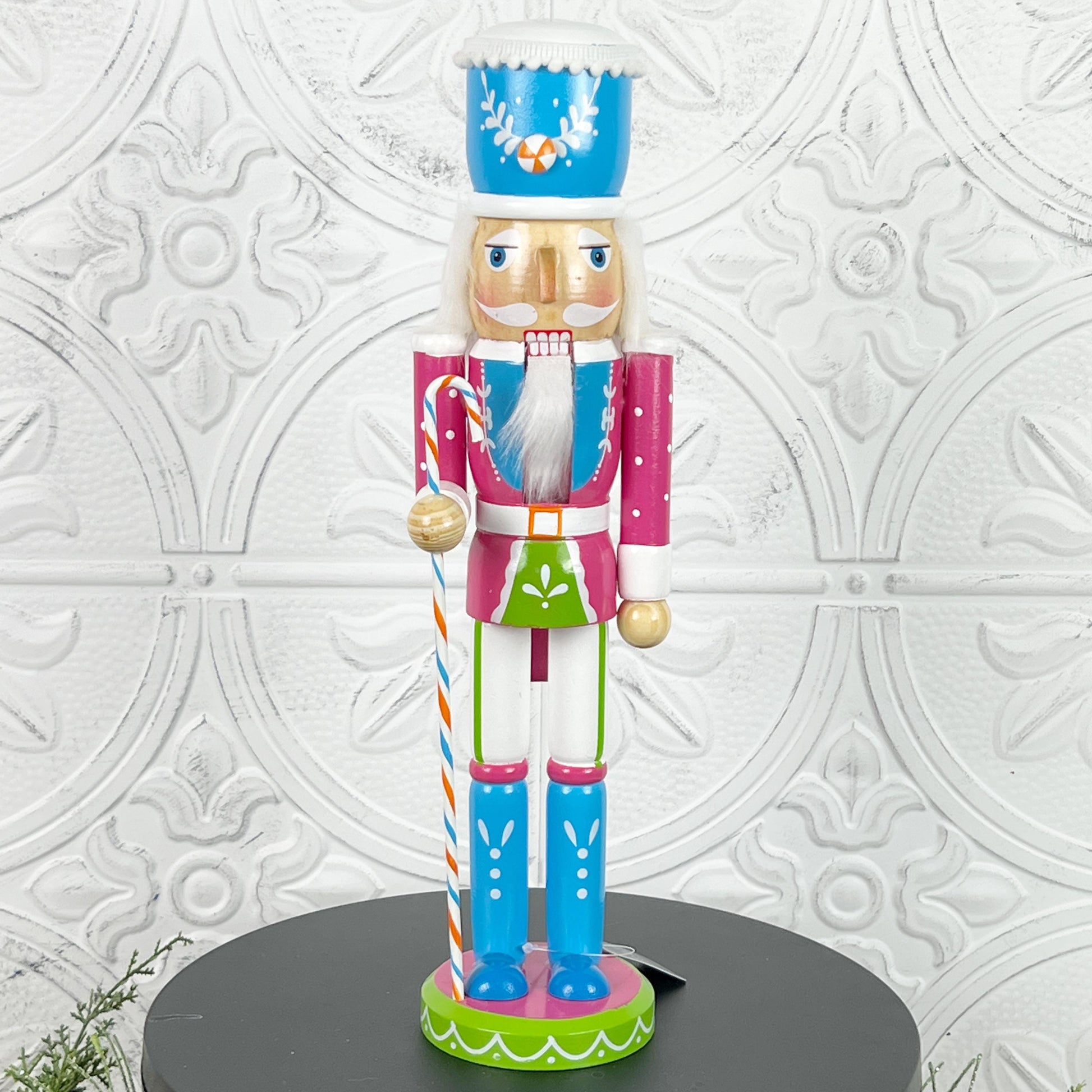 Pastel Candy-Themed Nutcracker – Whimsical Holiday Decor in Pink or Green Variation for Christmas Mantels, Shelves, or Tree Displays