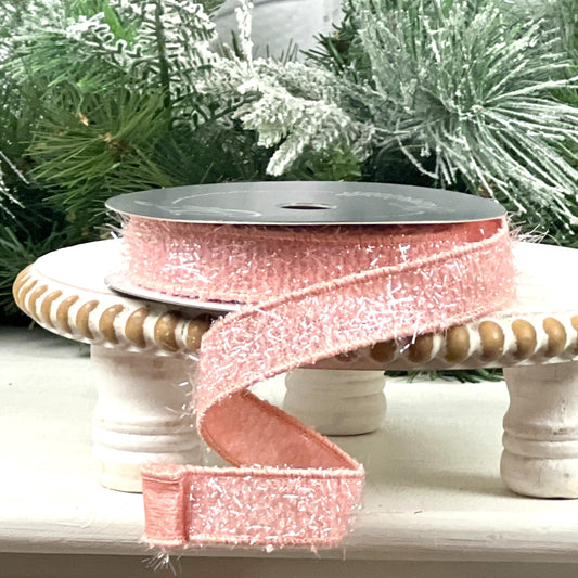 Light Pink Tinsel Ribbon, Farrisilk Ribbon, Metallic Light Pink Designer Ribbon, Light Pink Glitter Ribbon, Elegant Wedding Ribbon
