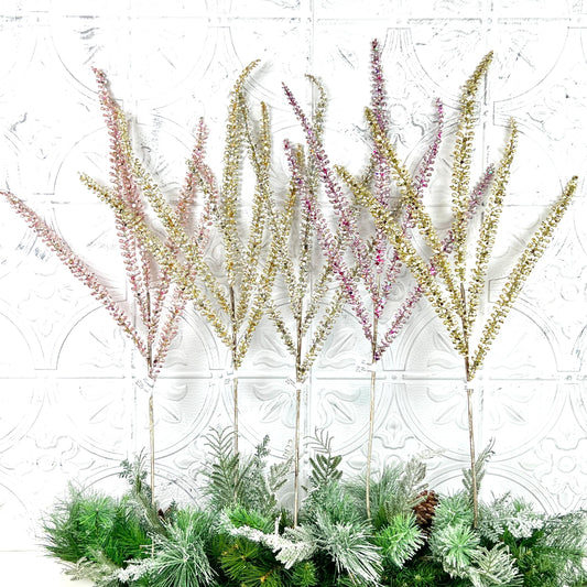 Glittered Fern Spray, Farrisilk Jeweled Fern Stem, Holiday Tree Filler, Christmas Glitter Pick, Glittered Floral Stem, Wreath Supplies