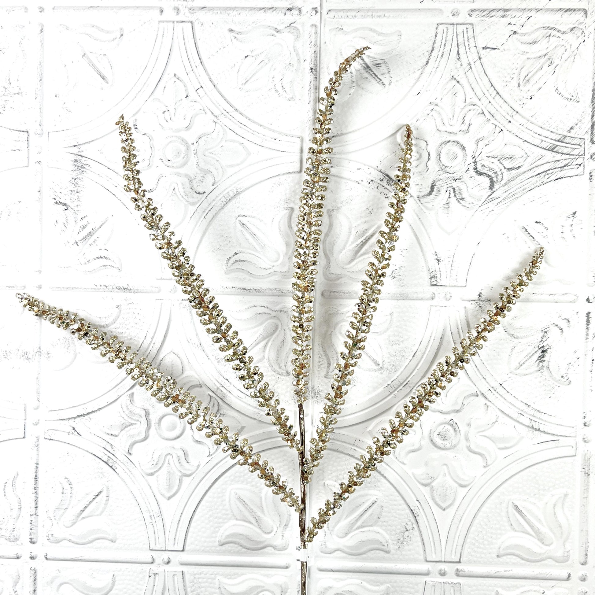 Glittered Fern Spray, Farrisilk Jeweled Fern Stem, Holiday Tree Filler, Christmas Glitter Pick, Glittered Floral Stem, Wreath Supplies