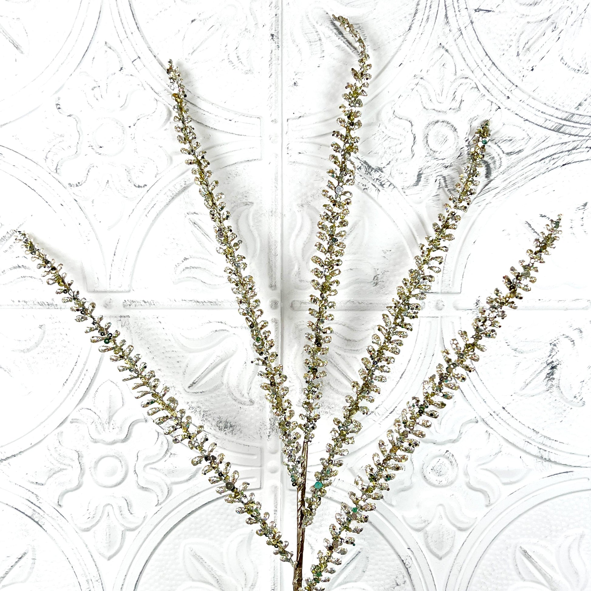 Glittered Fern Spray, Farrisilk Jeweled Fern Stem, Holiday Tree Filler, Christmas Glitter Pick, Glittered Floral Stem, Wreath Supplies