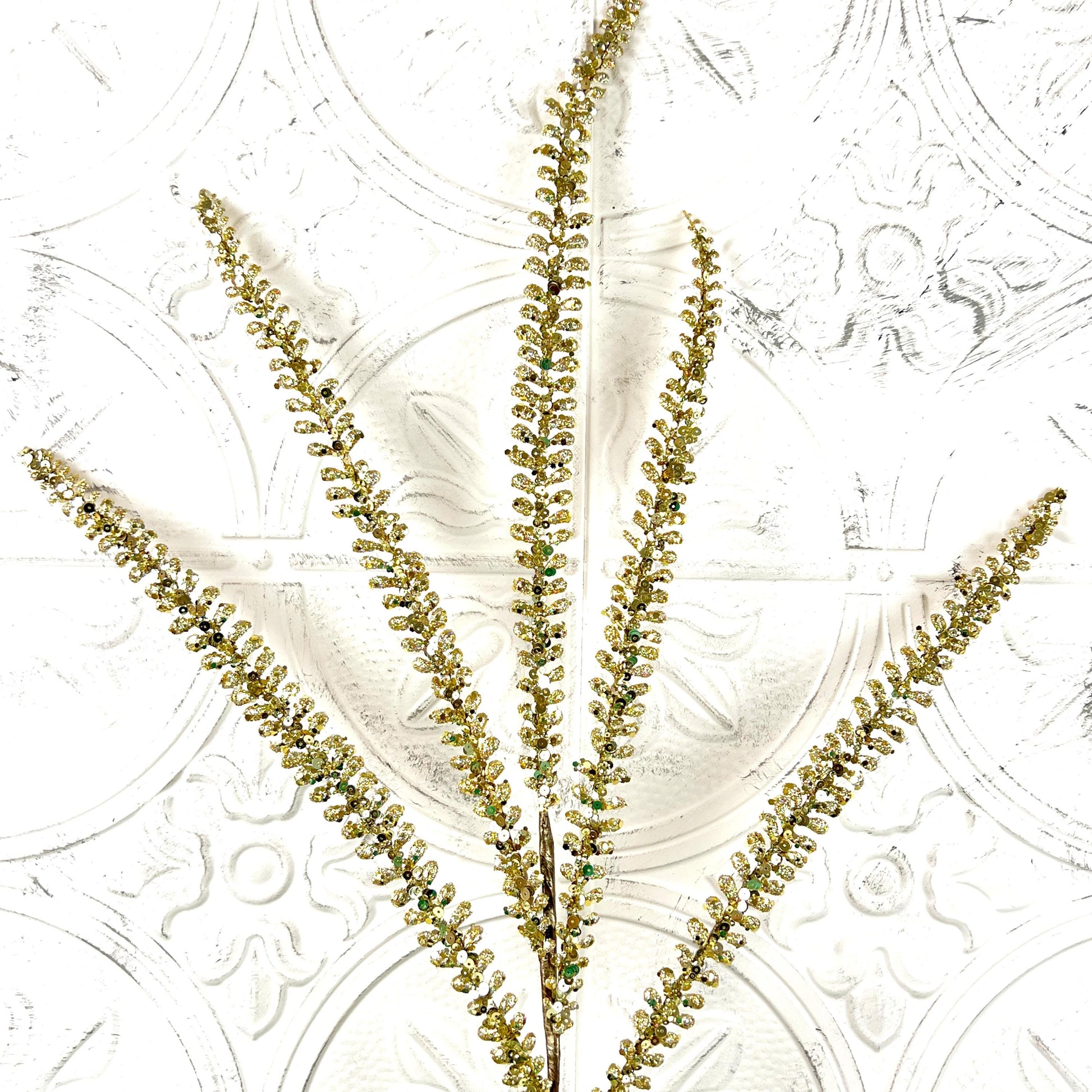 Glittered Fern Spray, Farrisilk Jeweled Fern Stem, Holiday Tree Filler, Christmas Glitter Pick, Glittered Floral Stem, Wreath Supplies