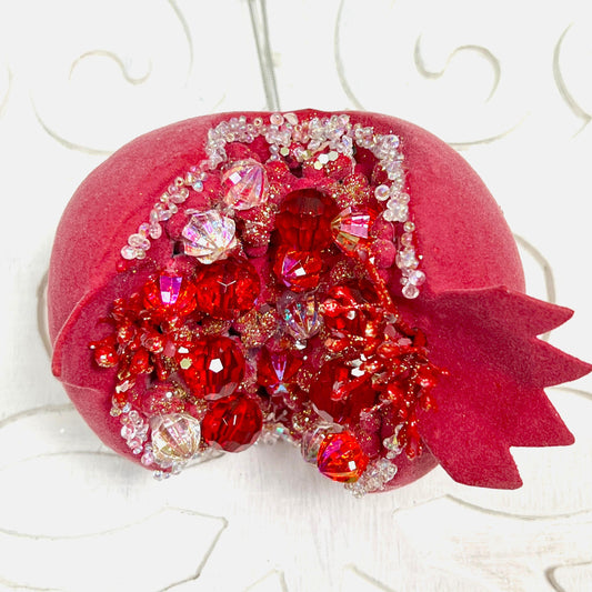 Jeweled Pomegranate Ornament, Red Beaded Ornament, Christmas Fruit Accent, Wedding Centerpiece Decor, Red Christmas baubles, Christmas gifts