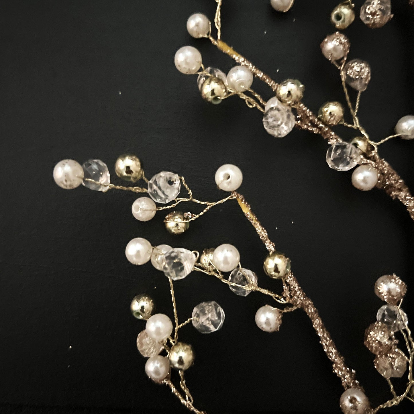 Gold Pearl and Jewel Spray – Glittered Christmas Wreath Accent, Holiday Tree Topper, Floral Pick for DIY Centerpieces & Wedding Decor