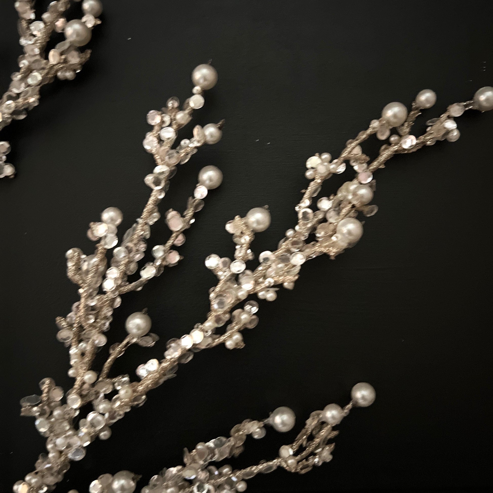Champagne Pearl Glitter Spray – 33" Jeweled Christmas Tree Floral Spray, Holiday Wreath Pick, Pearl Wedding Floral Stem for DIY Designers