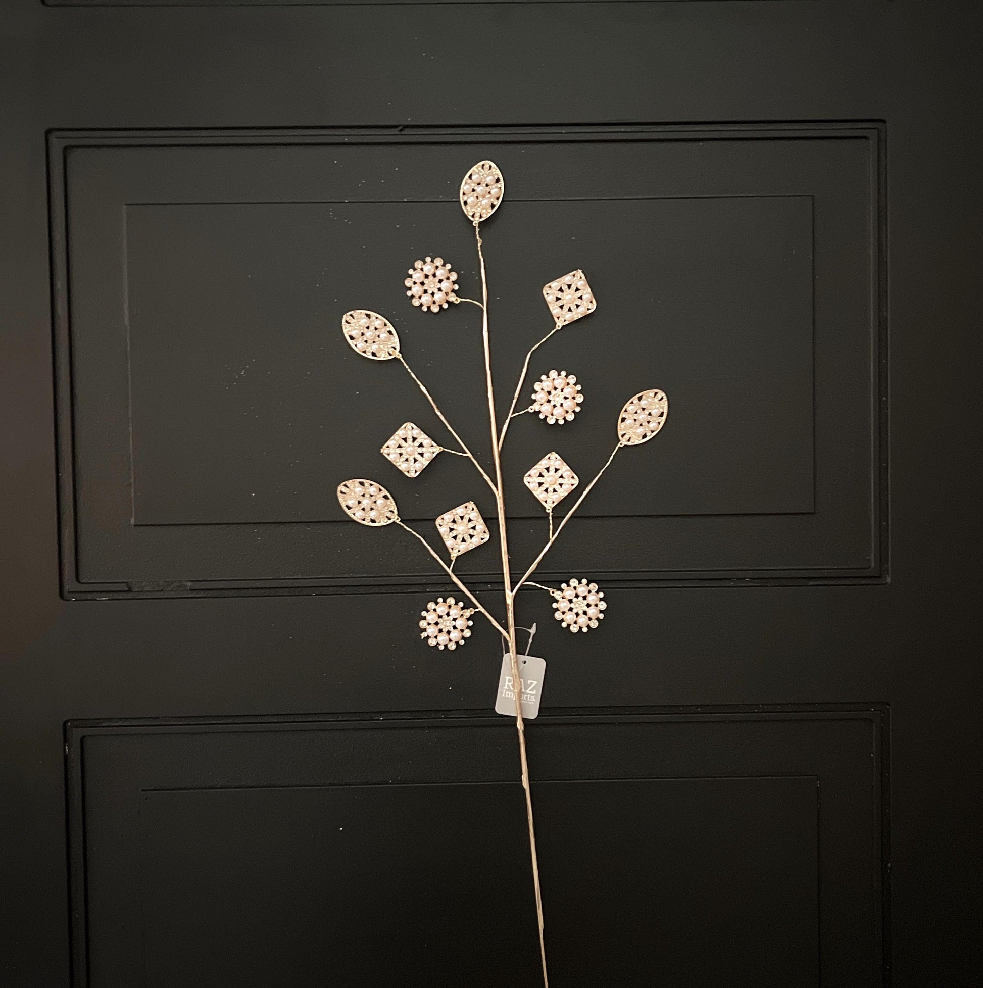 Gold Pearl Brooch Spray – Pearl and Rhinestone Wreath Pick, Wedding Floral Stem, Jeweled Christmas Tree Stem, DIY Holiday Decorating Supply