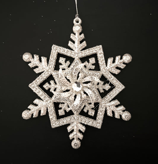 Silver Snowflake Ornament – 5" Rhinestone Christmas Wreath Attachment, Tree Decor Accent, DIY Holiday Embellishment, Jeweled Ornament