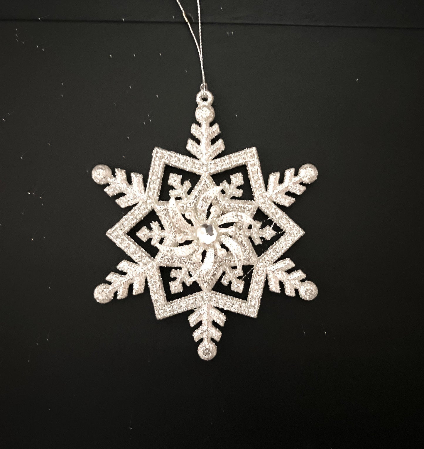 Silver Snowflake Ornament – 5" Rhinestone Christmas Wreath Attachment, Tree Decor Accent, DIY Holiday Embellishment, Jeweled Ornament