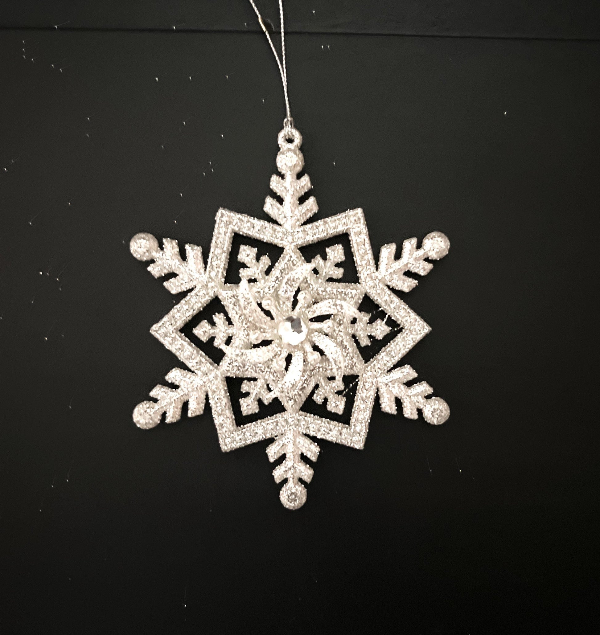 Silver Snowflake Ornament – 5" Rhinestone Christmas Wreath Attachment, Tree Decor Accent, DIY Holiday Embellishment, Jeweled Ornament