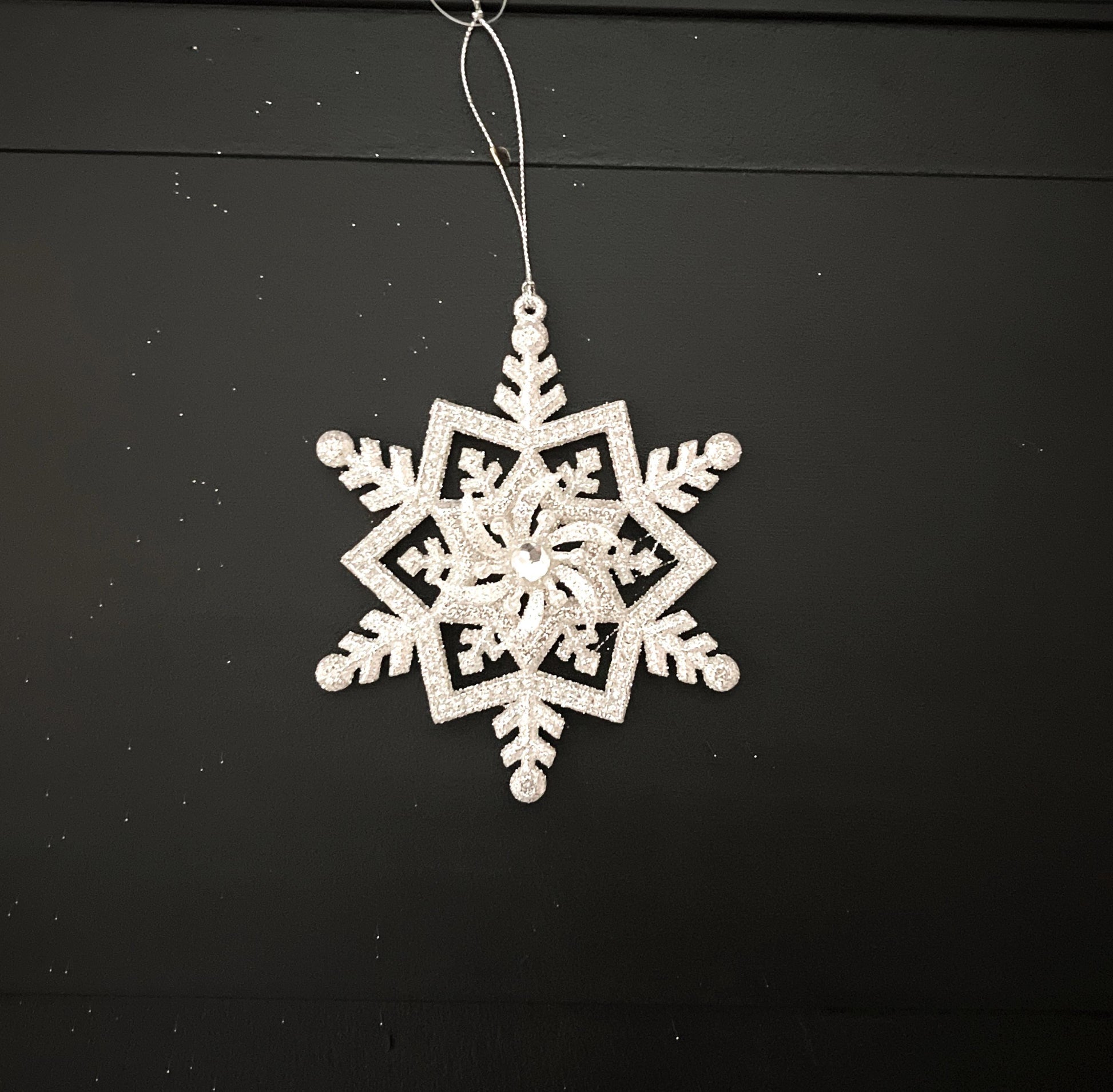 Silver Snowflake Ornament – 5" Rhinestone Christmas Wreath Attachment, Tree Decor Accent, DIY Holiday Embellishment, Jeweled Ornament