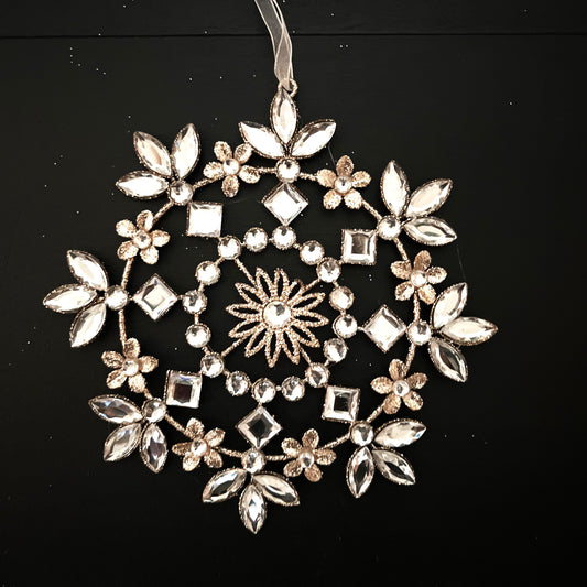 6.5" Jeweled Snowflake Ornament, Clear Rhinestone Christmas Ornament, Wreath Accent, Jeweled Tree Ornament, Winter Wedding Decor