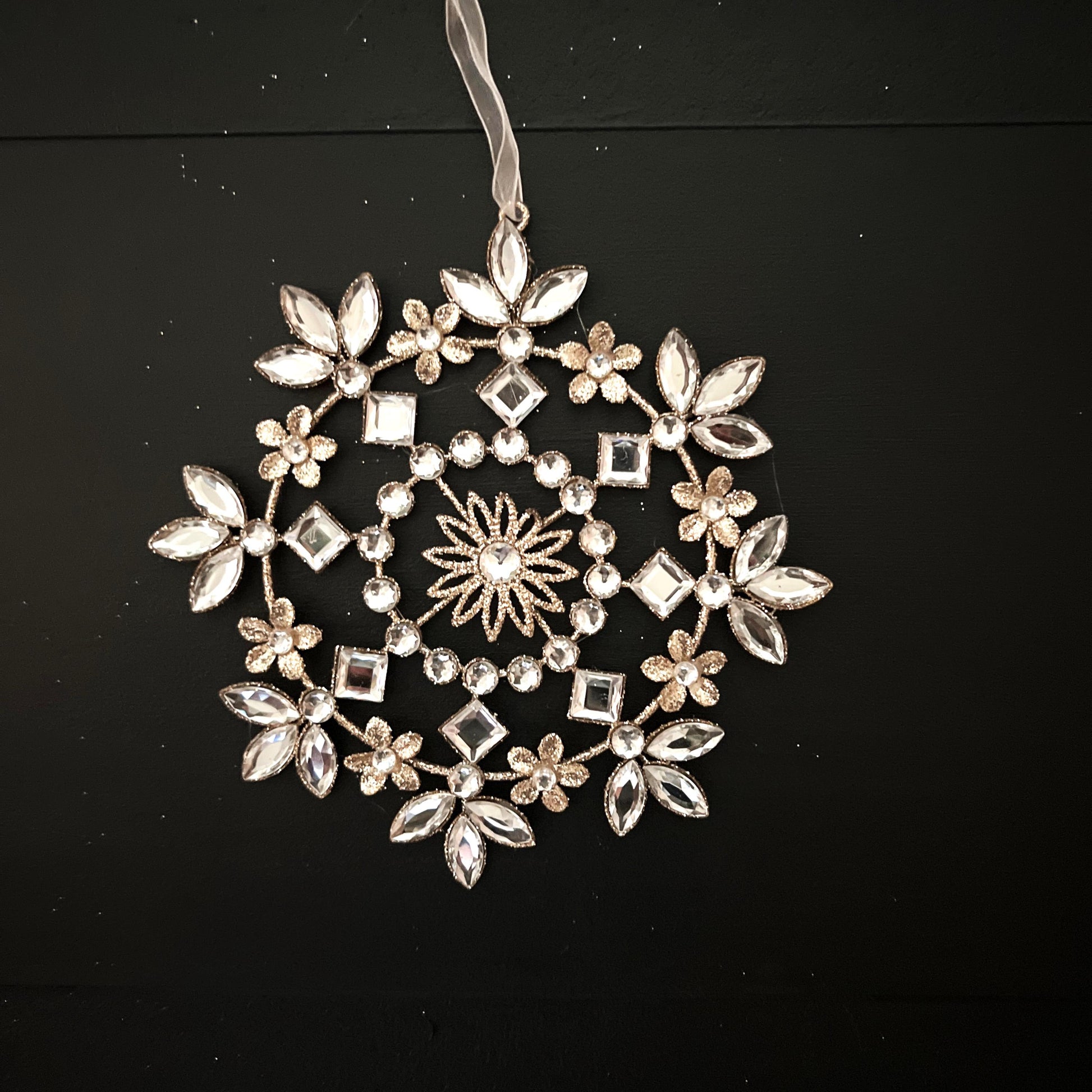 6.5" Jeweled Snowflake Ornament, Clear Rhinestone Christmas Ornament, Wreath Accent, Jeweled Tree Ornament, Winter Wedding Decor