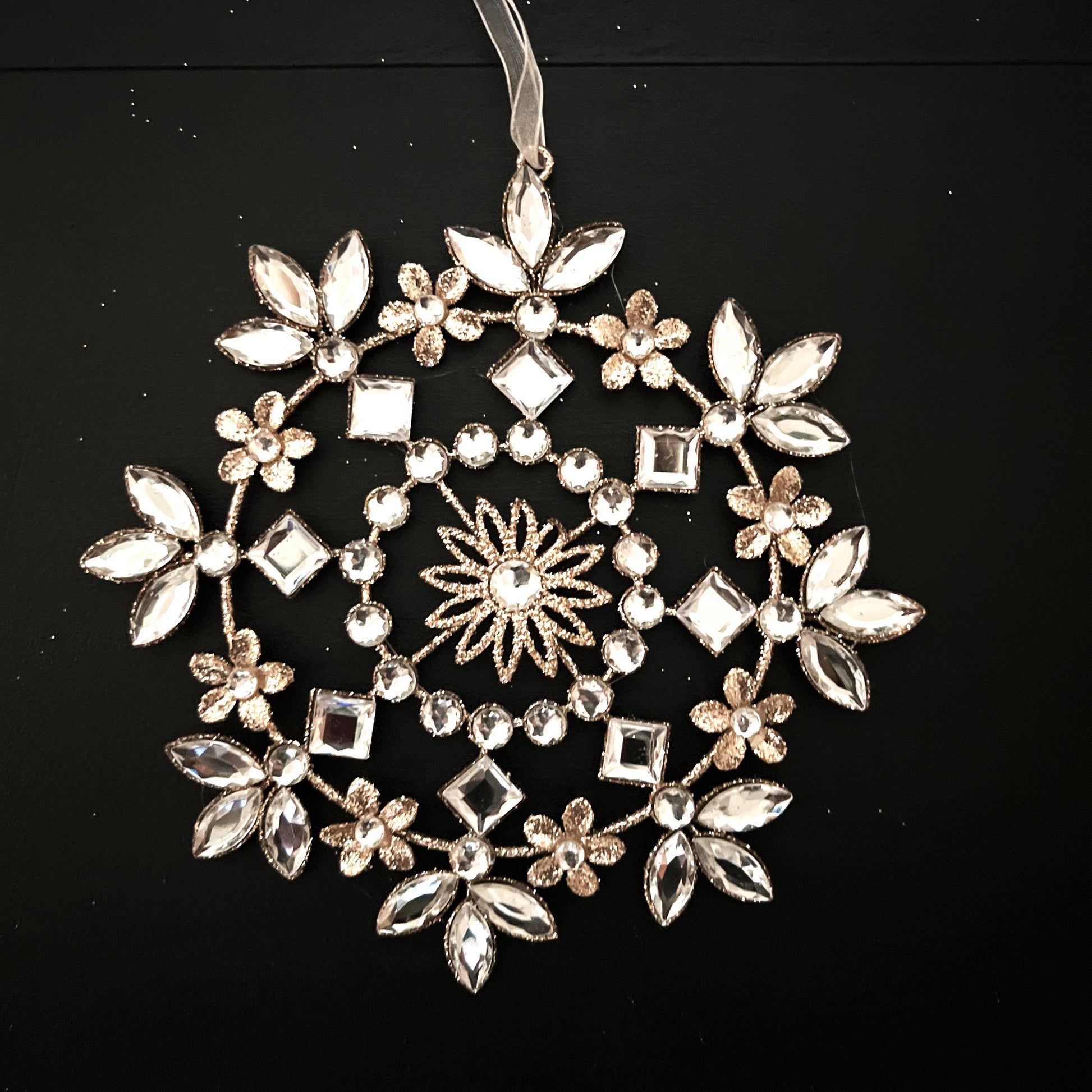 6.5" Jeweled Snowflake Ornament, Clear Rhinestone Christmas Ornament, Wreath Accent, Jeweled Tree Ornament, Winter Wedding Decor