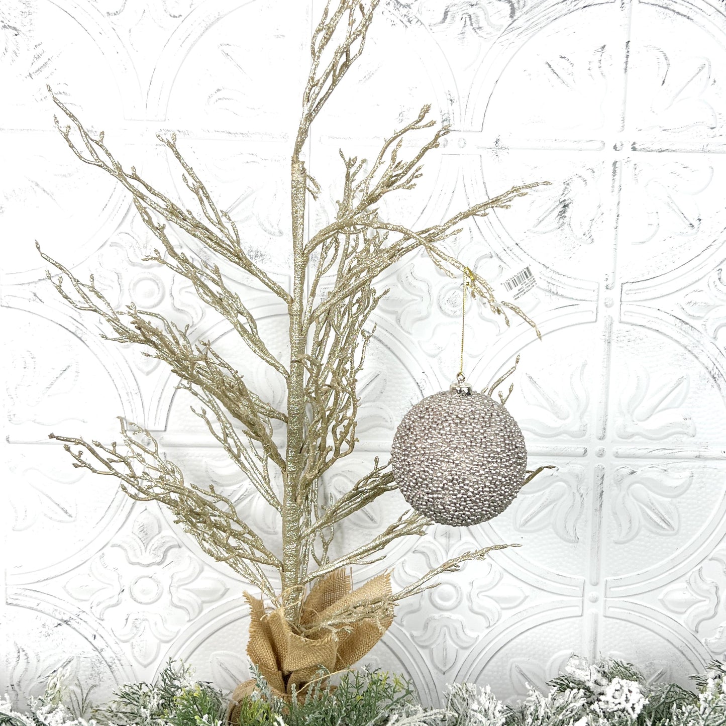 Champagne Beaded Ornament, Metallic Bead Ball Ornament, Glitter Tree Ornament, Holiday Wreath Decor, Wedding Ornament