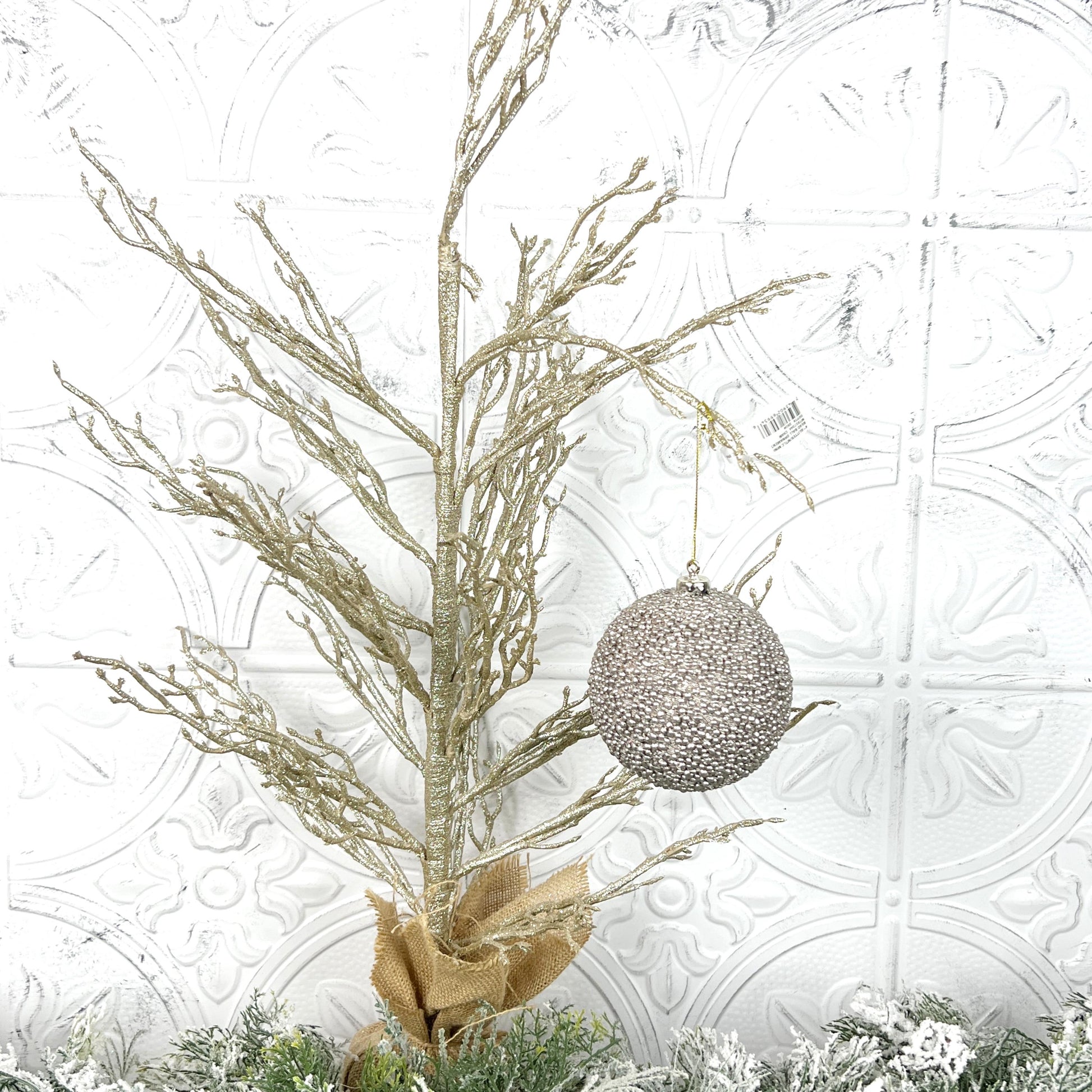 Champagne Beaded Ornament, Metallic Bead Ball Ornament, Glitter Tree Ornament, Holiday Wreath Decor, Wedding Ornament
