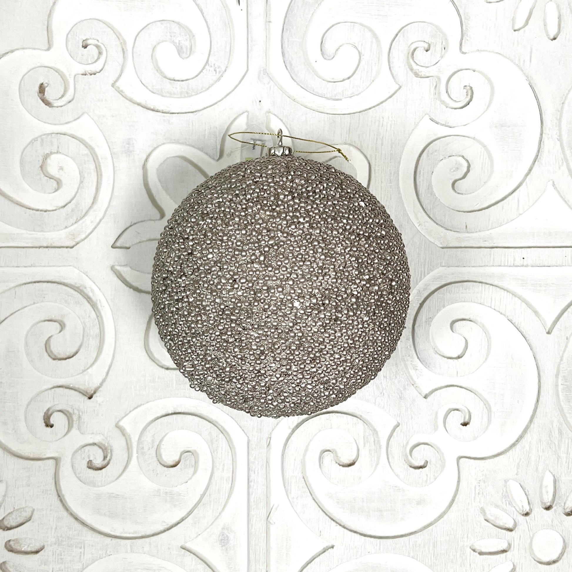 Champagne Beaded Ornament, Metallic Bead Ball Ornament, Glitter Tree Ornament, Holiday Wreath Decor, Wedding Ornament