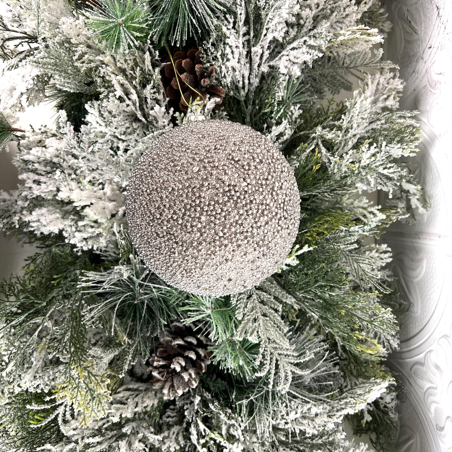 Champagne Beaded Ornament, Metallic Bead Ball Ornament, Glitter Tree Ornament, Holiday Wreath Decor, Wedding Ornament