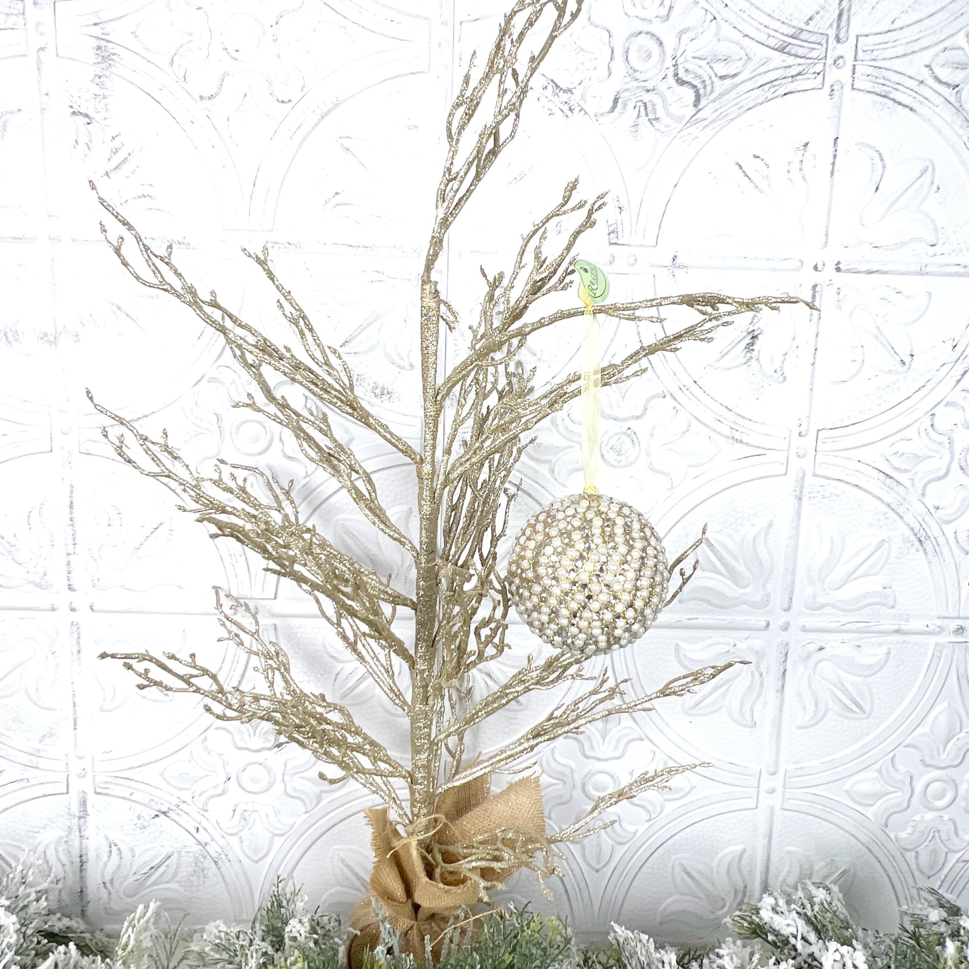 Pearl Christmas Ornament, Cream Champagne Ornament, Elegant Jeweled Christmas Ornament, Pearl Holiday Decor, Jeweled Wreath Accent