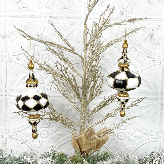 Harlequin Finial Ornament, Black and White Christmas Bauble, Shatterproof Christmas Tree Decoration, Jester Ornament, Black and White Xmas