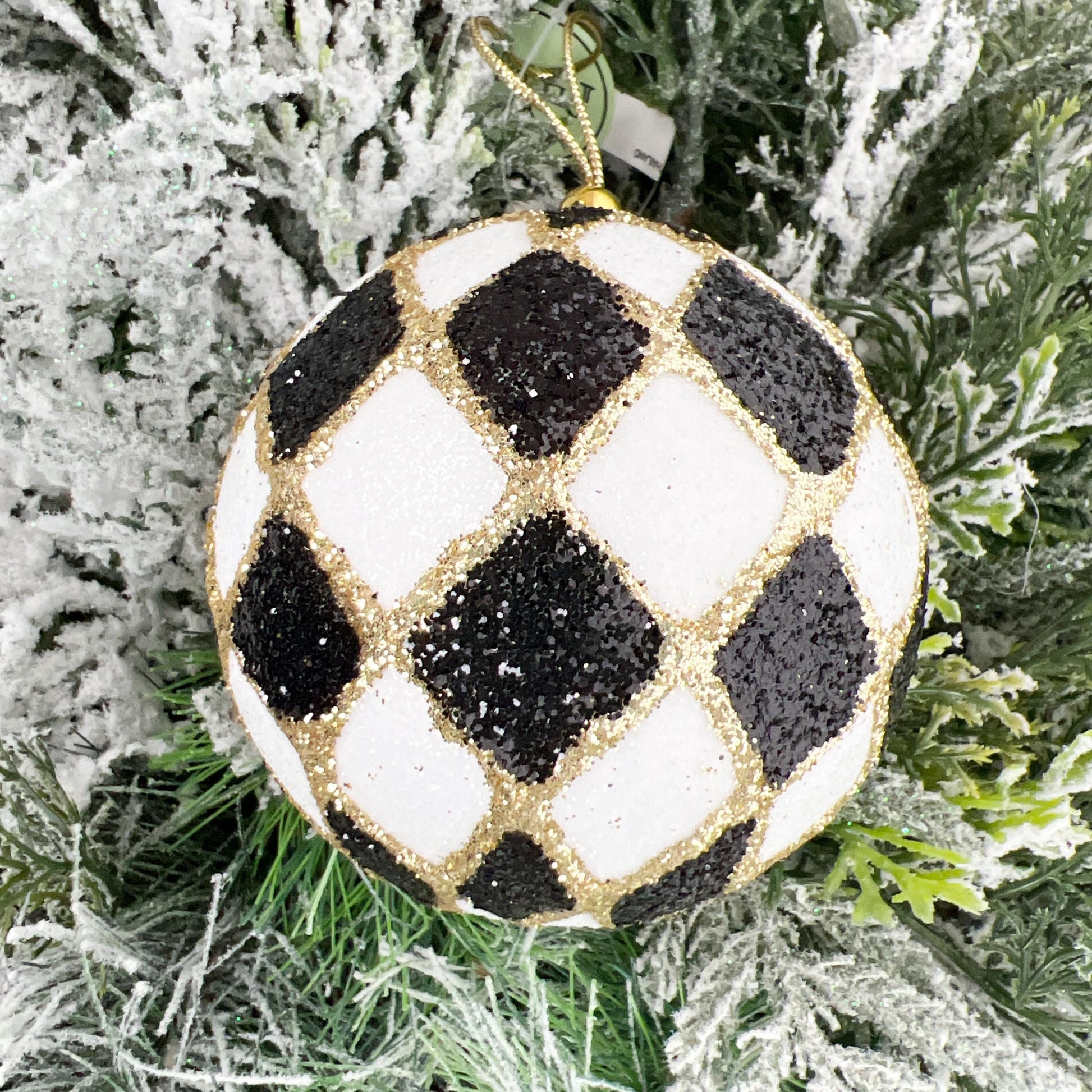 Harlequin Ball Ornament, Black and White Christmas Ornament, Shatterproof Tree Ornament, Jester Bauble, Designer Holiday Decor