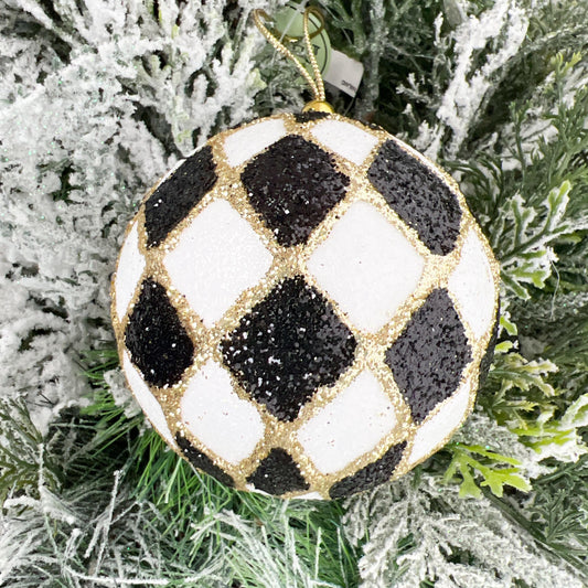 Harlequin Ball Ornament, Black and White Christmas Ornament, Shatterproof Tree Ornament, Jester Bauble, Designer Holiday Decor
