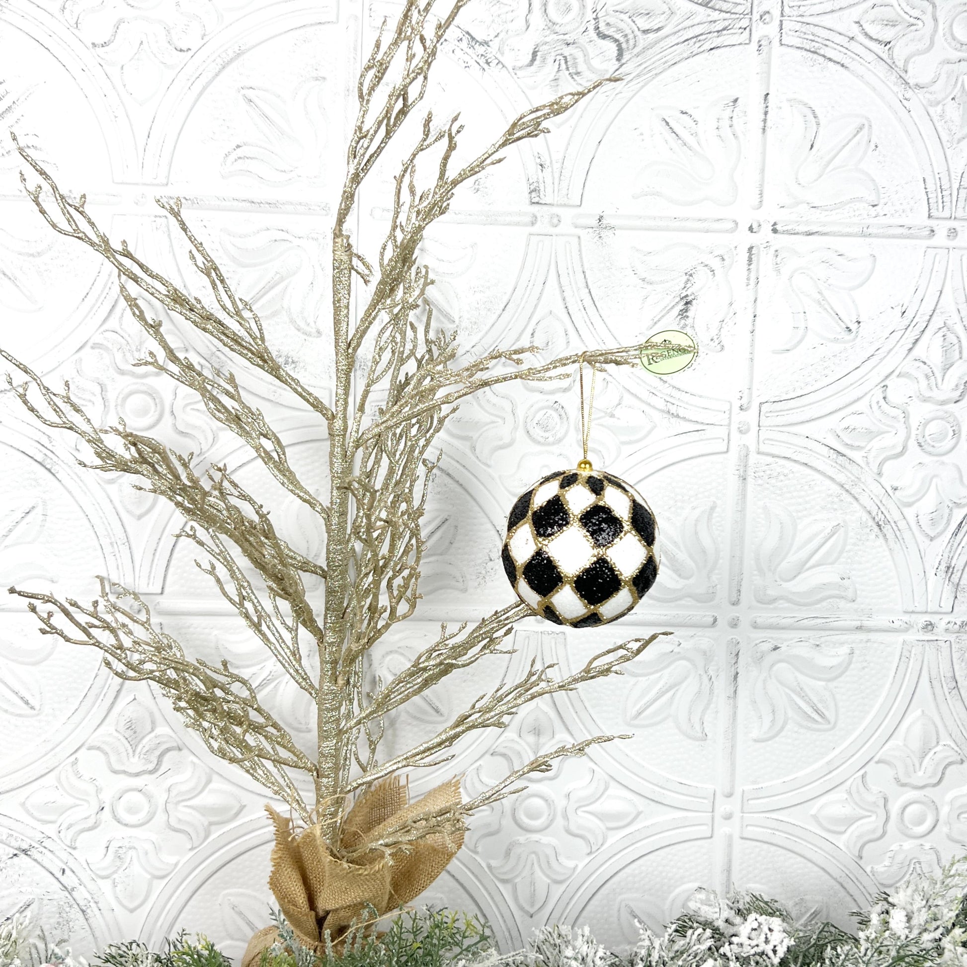 Harlequin Ball Ornament, Black and White Christmas Ornament, Shatterproof Tree Ornament, Jester Bauble, Designer Holiday Decor