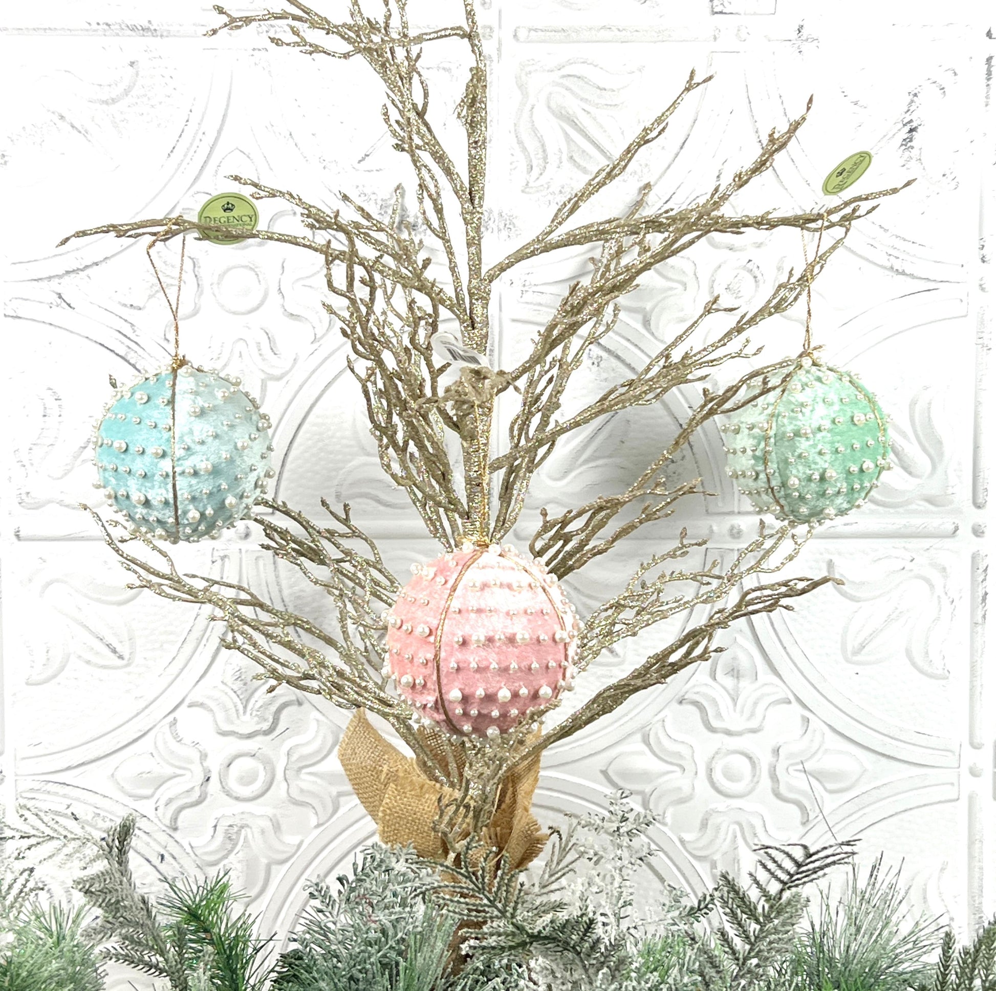 Velvet Pearl Ball Ornament, Mint Pink Blue Christmas Bauble, Velvet Jeweled Ornament, Shatterproof Holiday Decor, Elegant Wedding Ornament