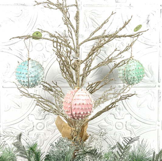 Velvet Pearl Ball Ornament, Mint Pink Blue Christmas Bauble, Velvet Jeweled Ornament, Shatterproof Holiday Decor, Elegant Wedding Ornament
