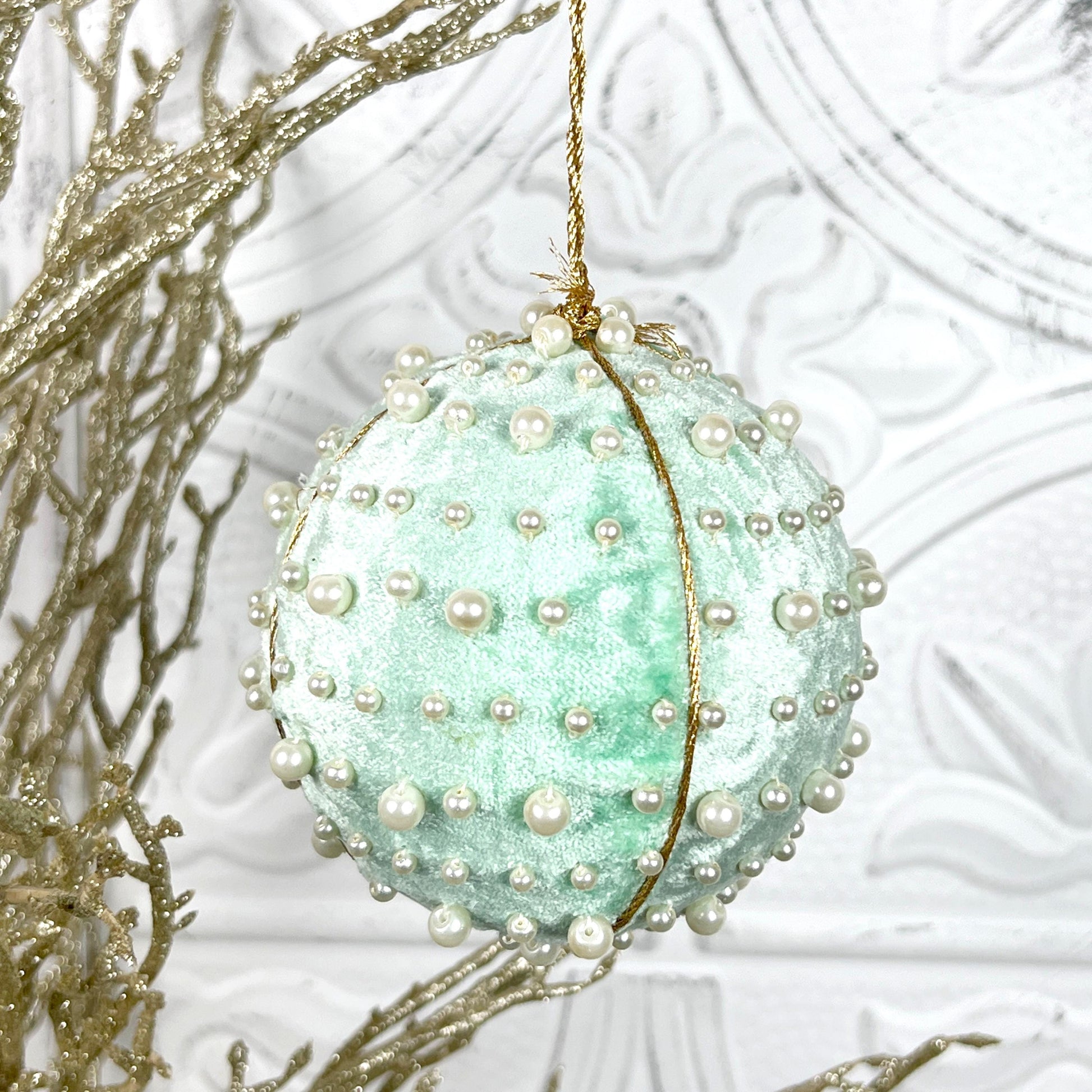 Velvet Pearl Ball Ornament, Mint Pink Blue Christmas Bauble, Velvet Jeweled Ornament, Shatterproof Holiday Decor, Elegant Wedding Ornament
